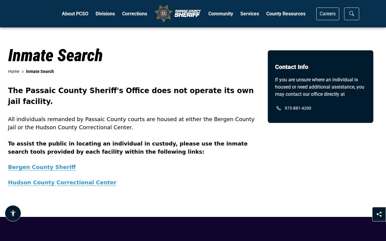 Passaic County arrest custody routing page