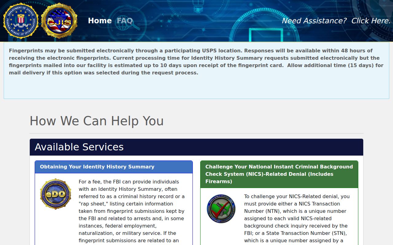 Passaic County criminal history FBI identity request portal